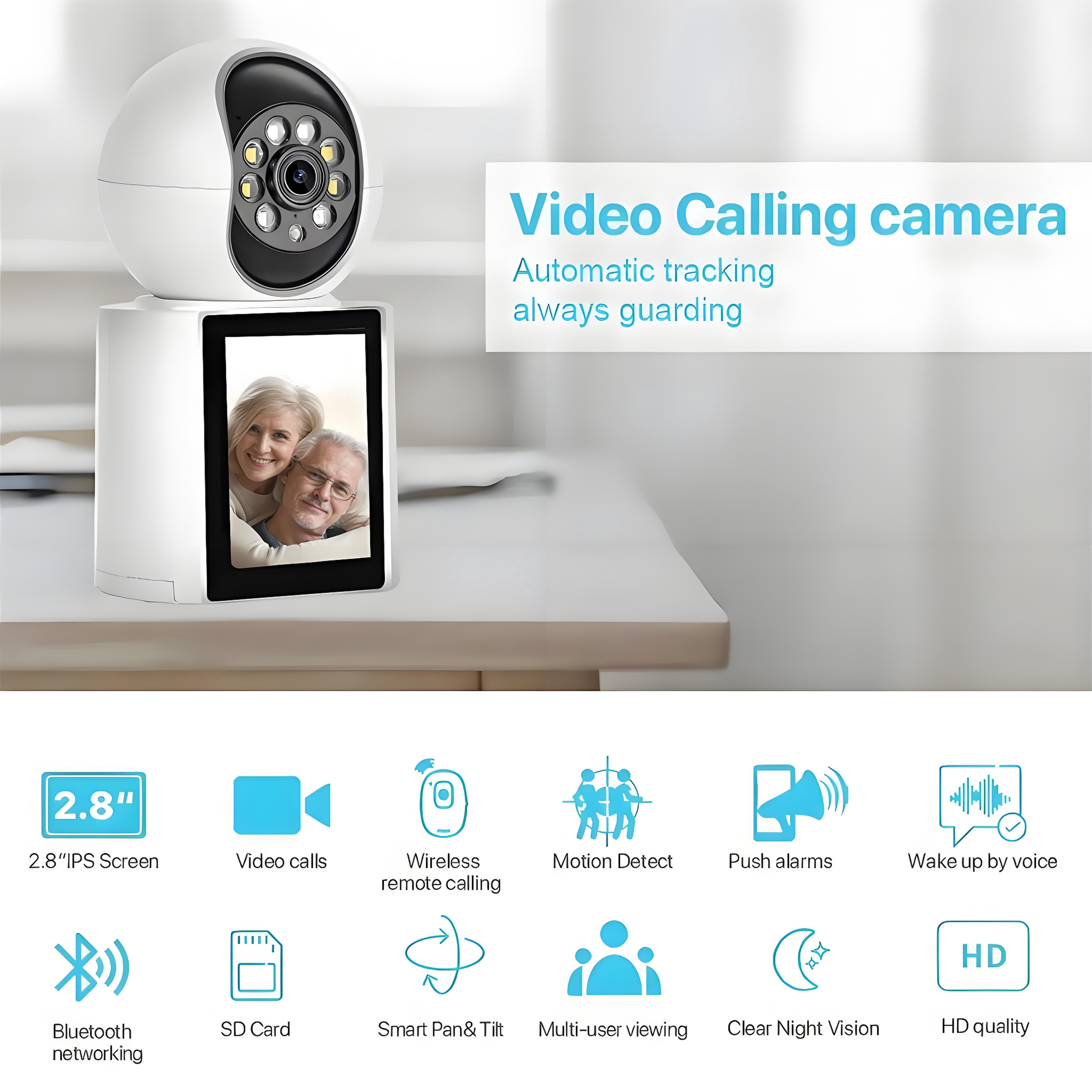 1080P Video Baby Monitor with 2.8" Ips Screen, Wifi Indoor Smart Camera for Baby, Two-Way Audio, Infrared Night Vision, AI Motion Detection,White