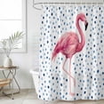 thumbnail image 4 of Pink Flamingo Bathroom Shower Curtains with 12 Hooks Polyester Waterproof Shower Curtain for Stalls and Bathtubs Blue Polka Dots Tropical Modern Art Decorative Bathroom Privacy Curtain 54x78 Inches, 4 of 9