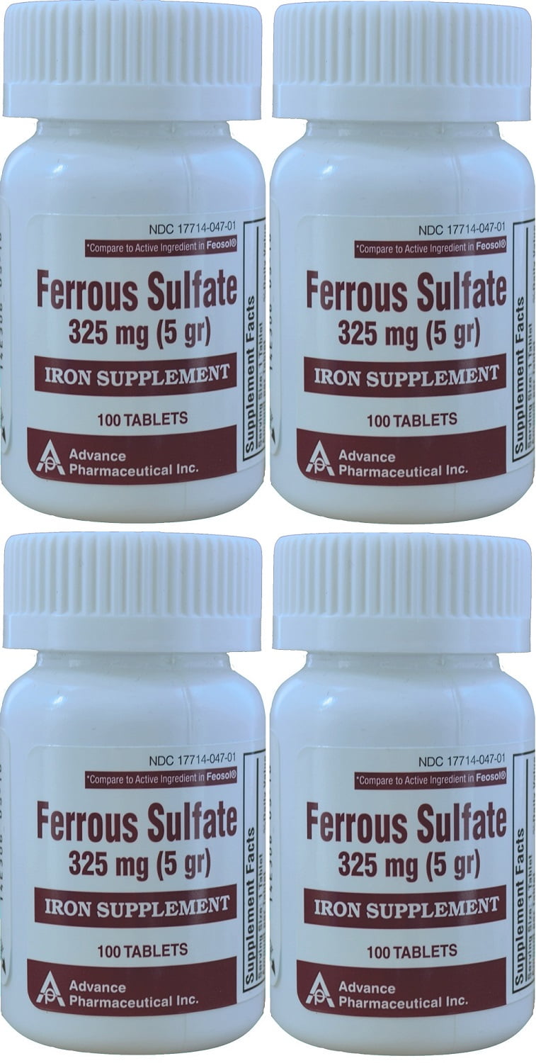 Ferrous Sulfate Iron 325 mg Generic for Feosol 100 Tablets PACK of 4