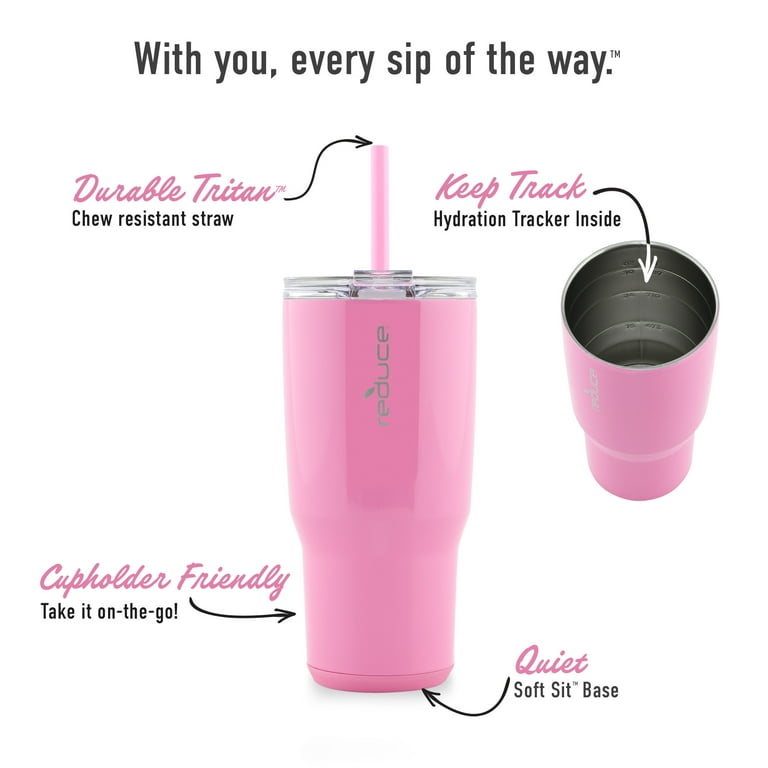 Reduce Vacuum Insulated Stainless Steel Cold1 Tumbler Mug with 3 Way Lid Straw & Handle - Peony Opaque - 24 fl oz