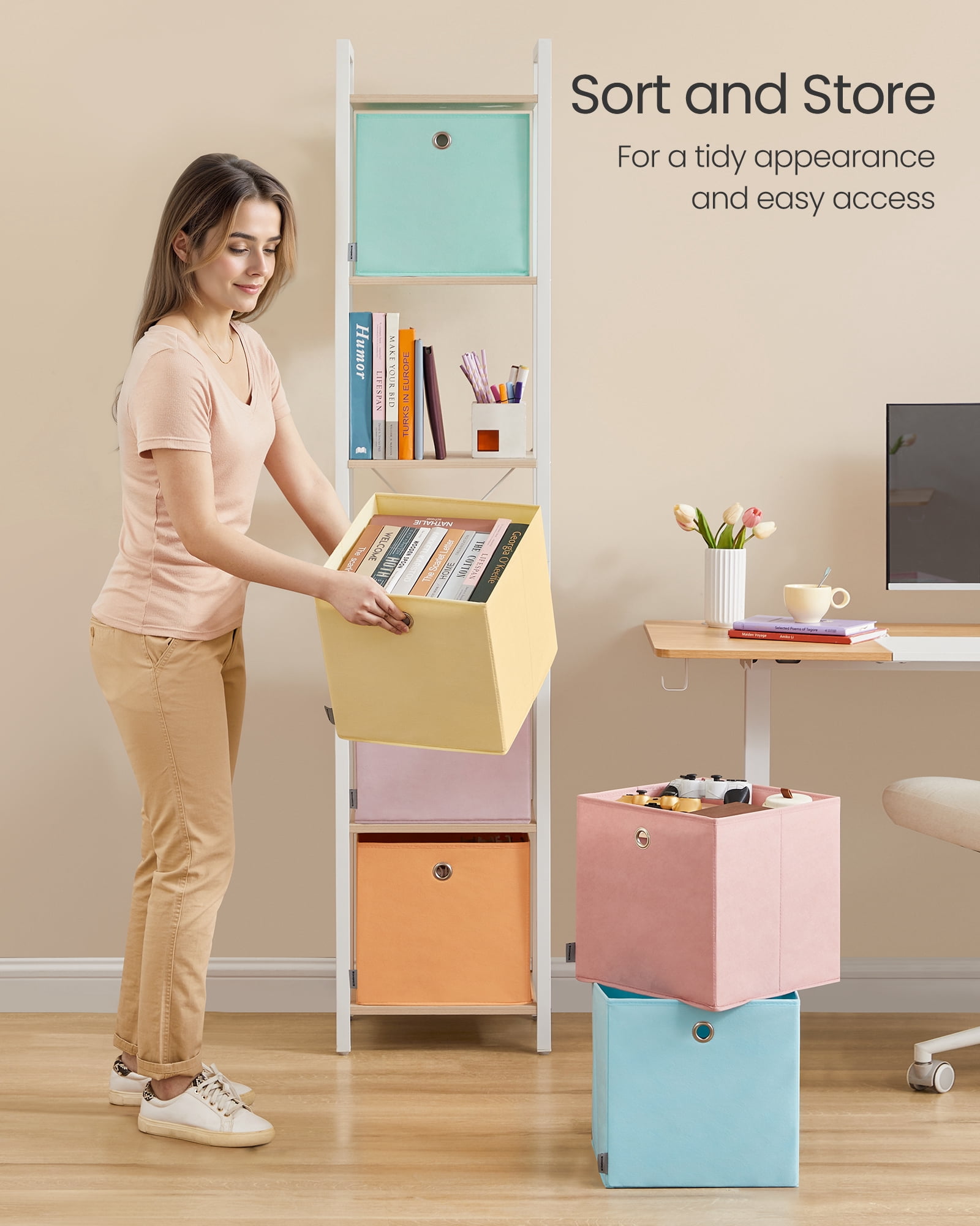 11.8" Storage Cube Bins for Kids, 6 Foldable Storage Boxes, Cube Organizer Bins Colorful Fabric Bins for Bedroom, Living Room