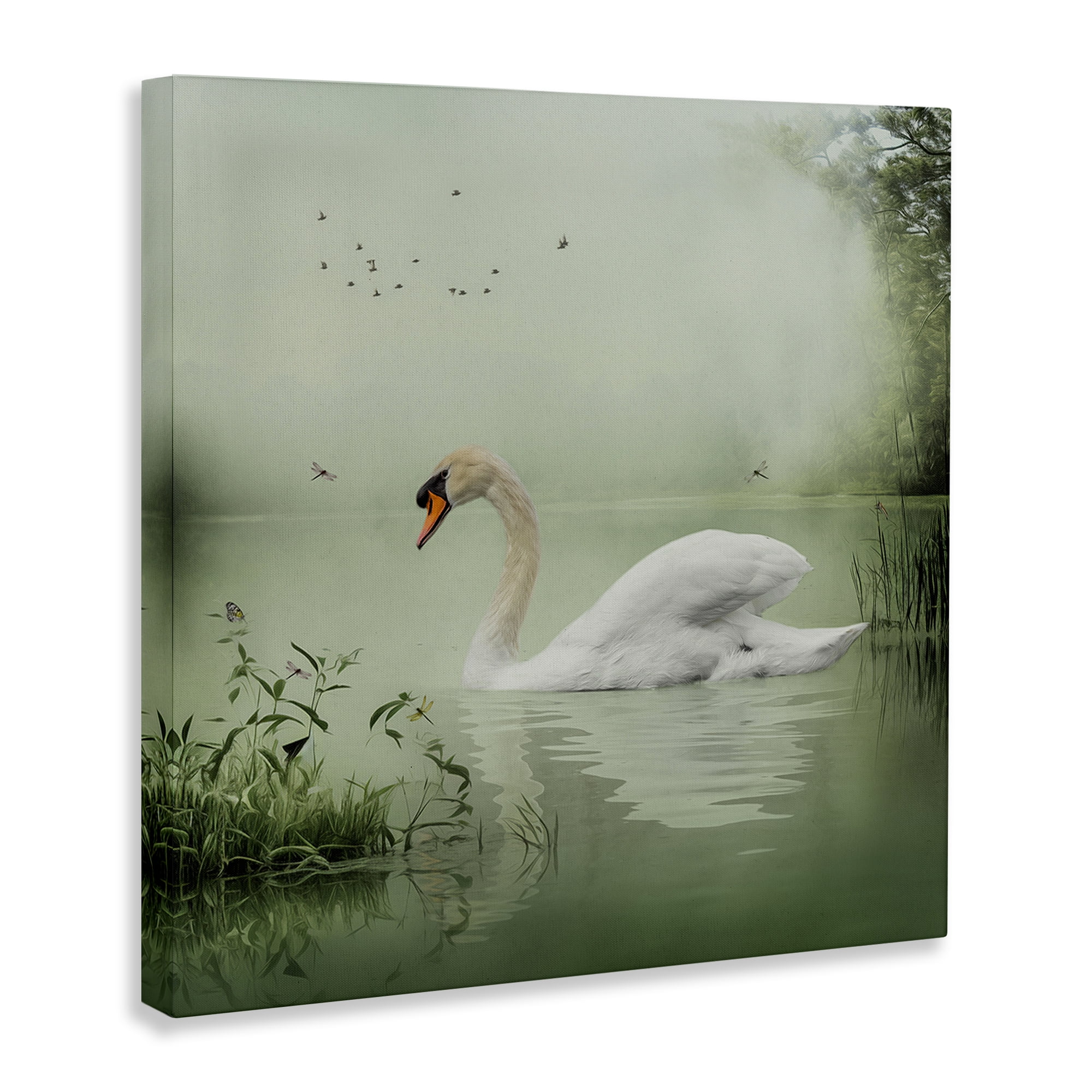 Stupell Industries Swan's Sanctuary Misty Lake Landscape & Nature Painting Wrapped Canvas Art Print Wall Art, 36 x 36