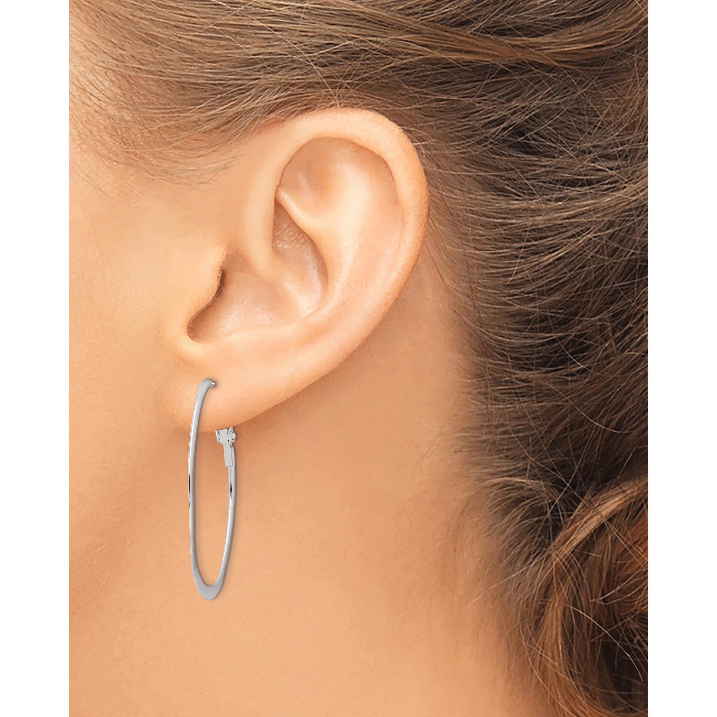 Sterling Silver 1.5mm Oval Omega Back Hoop Earrings (40 X 28) Made In China qe3772