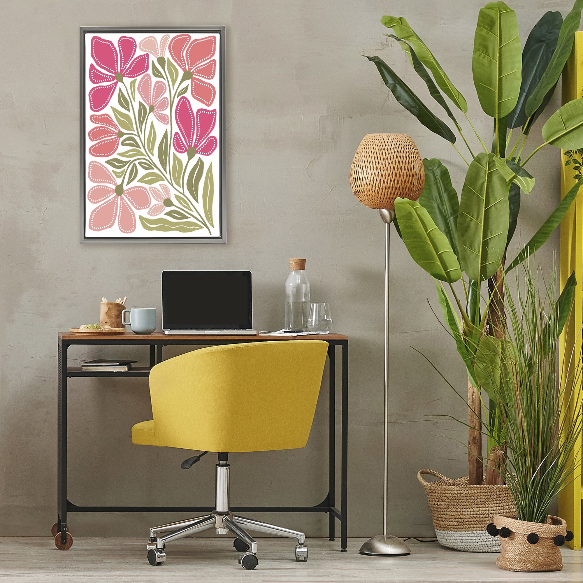 Stupell Industries Bold Midcentury Blooms Gray Framed Floater Canvas Wall Art, design by Martina Pavlova