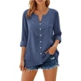 thumbnail image 5 of Ruimatai Women's Casual Lace Embroidered Blouses 3/4 Sleeve V Neck Button Down Linen Tops for Summer Daily Wear, 5 of 7
