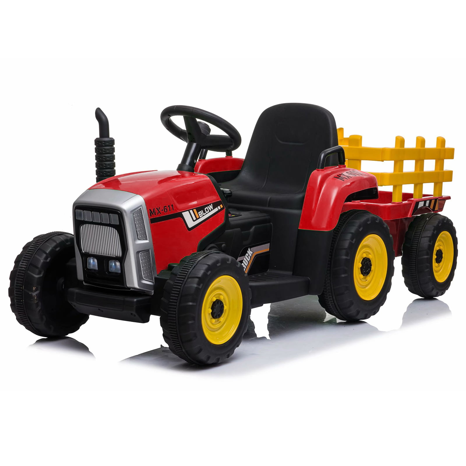 RED 12V Kids Ride On Tractor Car Toy Farm Truck Music Safe Belt Trailer Remote 