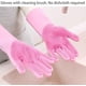 thumbnail image 2 of Guantes de silicona para fregar, guantes de esponja de limpieza con cepillo para lavavajillas, baño, cocina, coche y cuidado de mascotas (rosa) Rojo Verde, 2 of 5