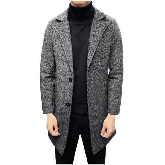 Yiliang Mens Pea Coats Dress Classic Notched Collar Wool Blend Pea Jacket for Winter Season,Gray,XL