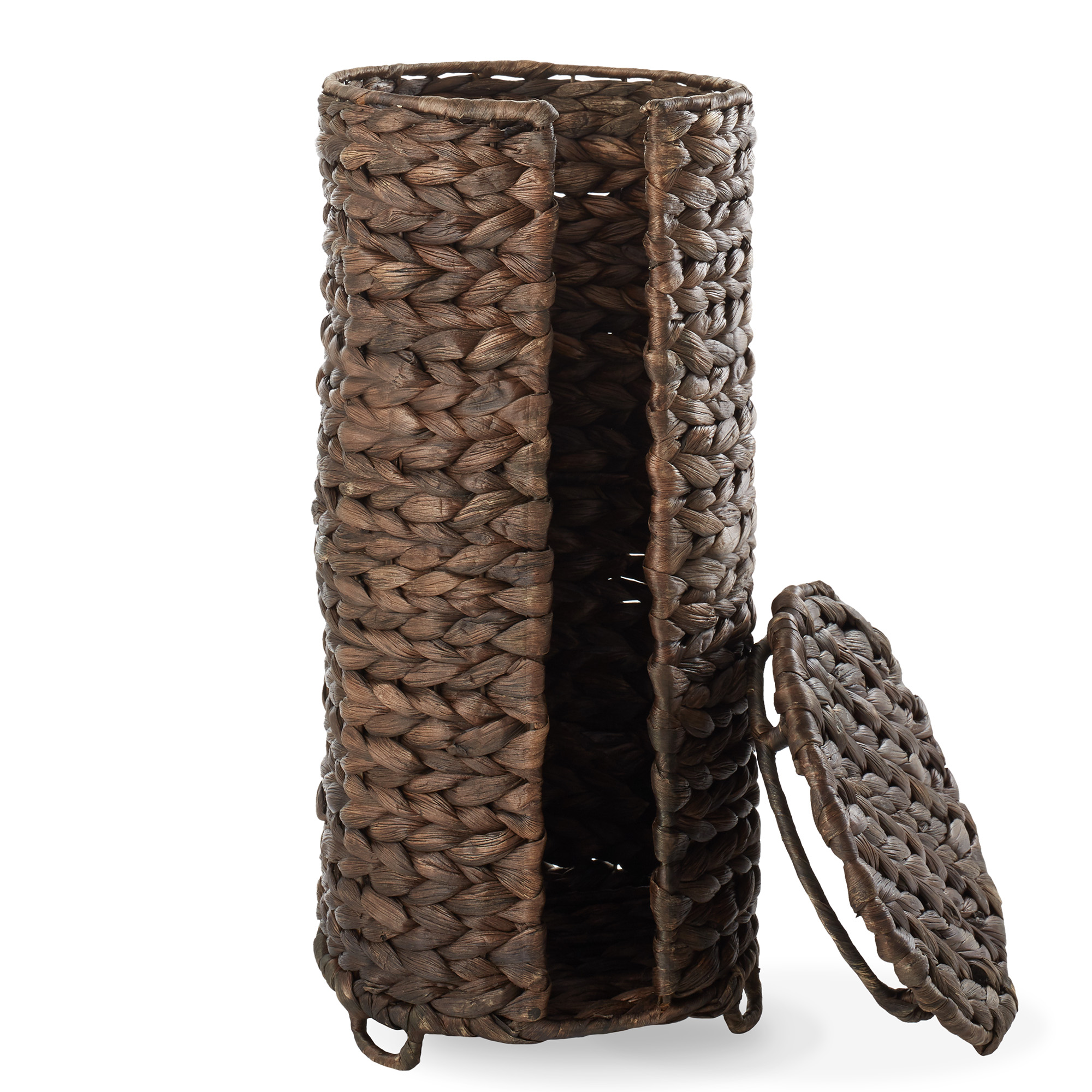 Casafield Toilet Paper Roll Holder with Lid - Espresso Dark Brown, Fits 3 Rolls, Free Standing Hyacinth Bath Tissue Storage Organizer for Bathroom