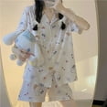 thumbnail image 2 of Sanrio Hello Kitty Cinnamoroll Pajamas New Summer T Shirt Shorts 2Pcs Homewear Kawaii Casual Polyester Soft Women Sleepwear Set, 2 of 10