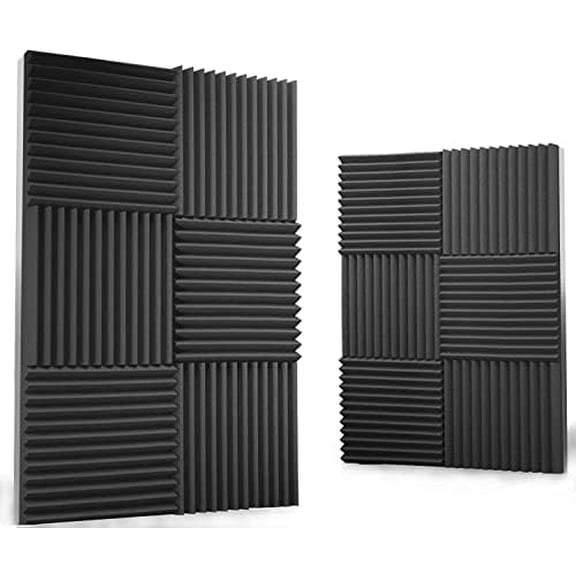 12 Pack Acoustic Panels 1 X 12 X 12 Inches – Acoustic Foam - Studio Foam Wedges - High Density Panels – Soundproof Wedges - Charcoal