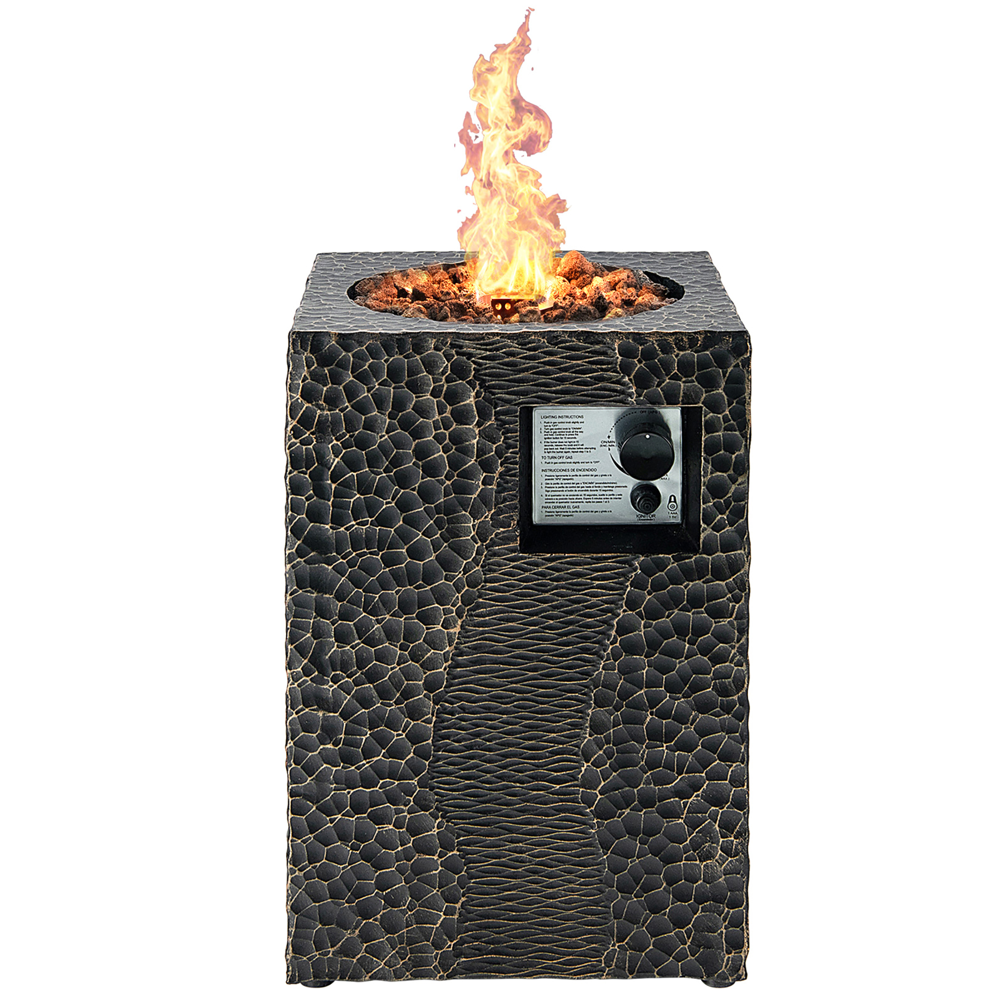 Costway 16'' Square Outdoor Propane Fire Pit w/Lava Rocks Waterproof Cover 30,000 BTU Black