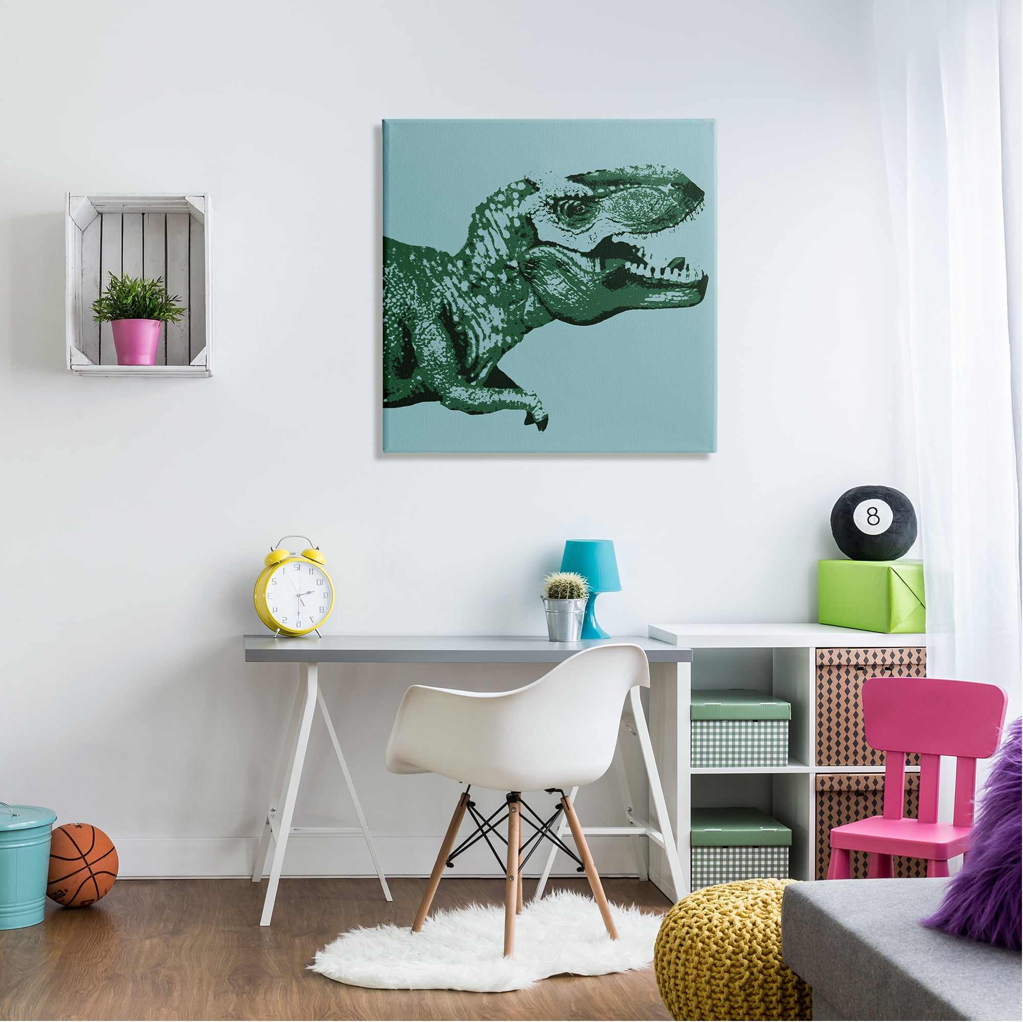Stupell Industries Pop Style T-Rex Dinosaur Kids Wildlife Design Graphic Art Gallery Wrapped Canvas Print Wall Art, Design by Daphne Polselli