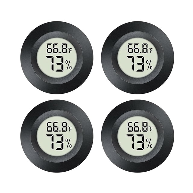 4pcs Mini Hygrometer Thermometer Indoor Outdoor Round Humidity Meter Temperature Gauge Humidity Sensor Fahrenheit Switchable Celsius Monitor for Humidor Reptile Jars 3D Printer