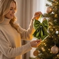 thumbnail image 4 of Olive Green Velvet Christmas Ornament Bow, Sequin Gold Accent Christmas Tree Decoration, Indoor Seasonal Home Party Decor, 1 Pack, 4 of 8