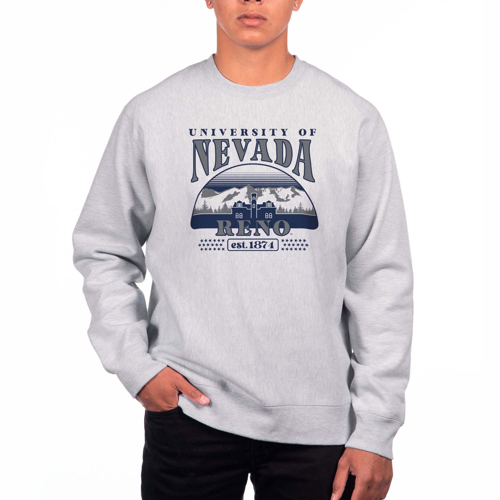 Men s Uscape Apparel Heather Gray Nevada Wolf Pack Premium Heavyweight Crewneck Sweatshirt