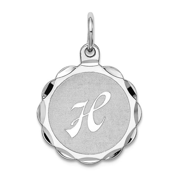 925 Sterling Silver Solid Polished back Brocaded Letter Name Personalized Monogram Initial H Charm 22x16mm Wide Pendant
