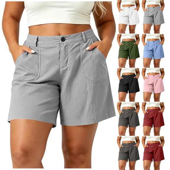 FchengtaiS Plus Size Womens Wide Leg Linen Shorts Summer Casual Loose Dress Shorts Elastic High Waisted Bermuda Shorts with Pockets