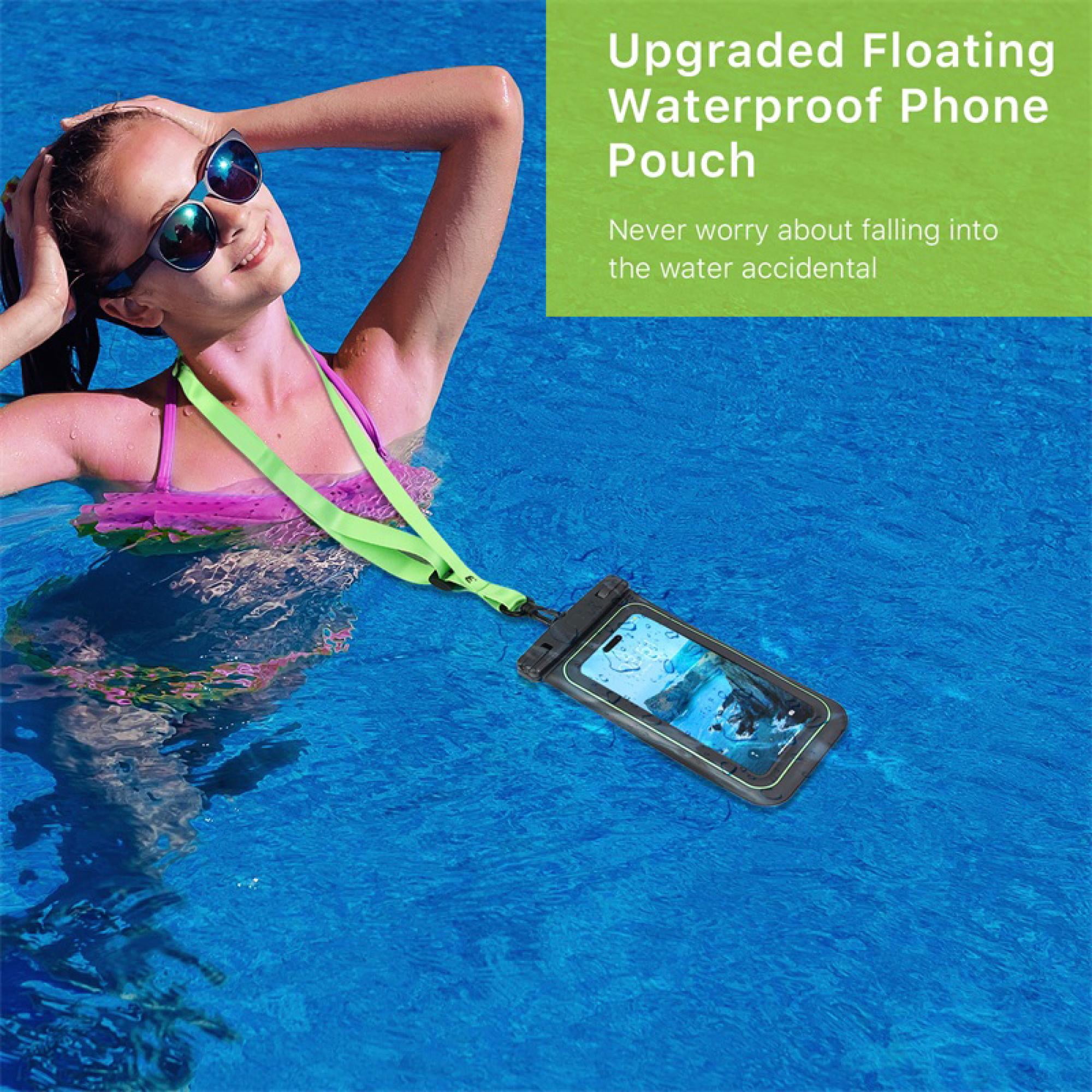 2-Pack Universal Floating Waterproof Phone Pouches – IPX8 Certified, Touchscreen Friendly, Lanyard Included – Fits Most Smartphones (Black)