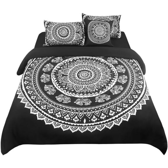 Unique Bargains 5-piece Bohemian Duvet Cover Polyester Bedding Set Black Queen
