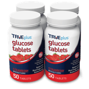 TRUEplus Glucose Tablets, Strawberry Flavor, 50ct (4 Pack), Fat-Free