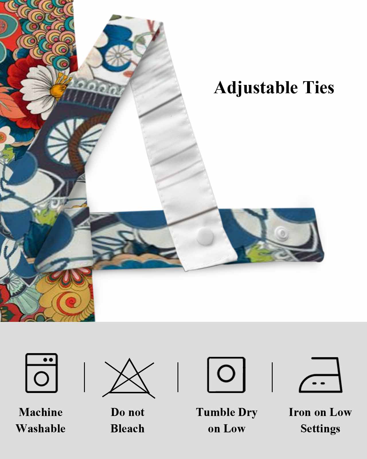 Boho Floral Tie Up Valances Curtain, Adjustable Kitchen Abstract Bohemian Bloom Flower Colorful Plant Wood Valances for Windows Decor, Rod Pocket Short Curtains Set for Bedroom/Bathroom, 54"x18"
