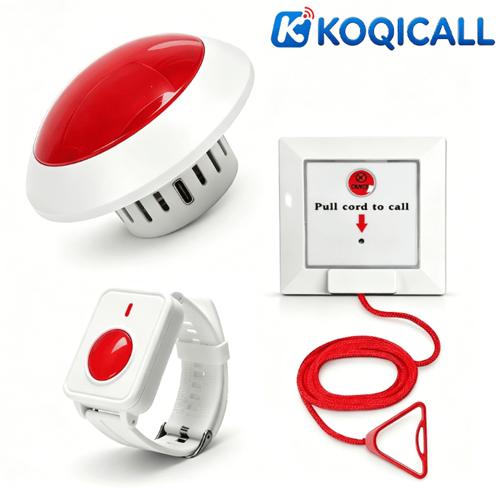 Wireless Caregiver Pager with Pull Cord Alarm & SOS Bell & Corridor Lamp - Fall alert device for Disabled Seniors Kids(500FT)