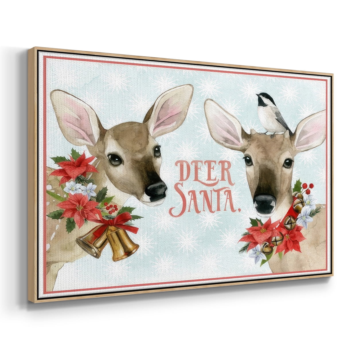 Deer Christmas Collection A - Framed Gallery Wrapped Holiday Canvas - 17 x 25 - Natural Wood Frame