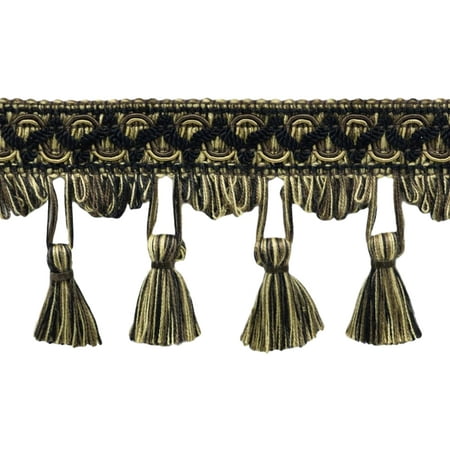 Black Tassel Fringe (2.5 Inch Black, Seal Brown, Mocha Tassel Fringe Trim|Style# TFEMP3 (21937)|Color: Shadow - W144|Sold By the)