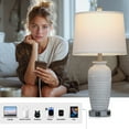 thumbnail image 3 of Cinkeda 25" Touch Control Table Lamp Set of 2, Gray-White Resin Jar Body with White Linen Shade, USB-C & AC Outlet, 3-Level Dimmable, Dimmable LED Bulb Included for Bedroom, 3 of 7