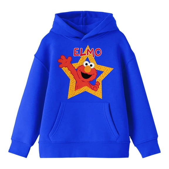Sesame Street Elmo Star Frame Long Sleeve Royal Adult Blue Hooded Sweatshirt-Medium