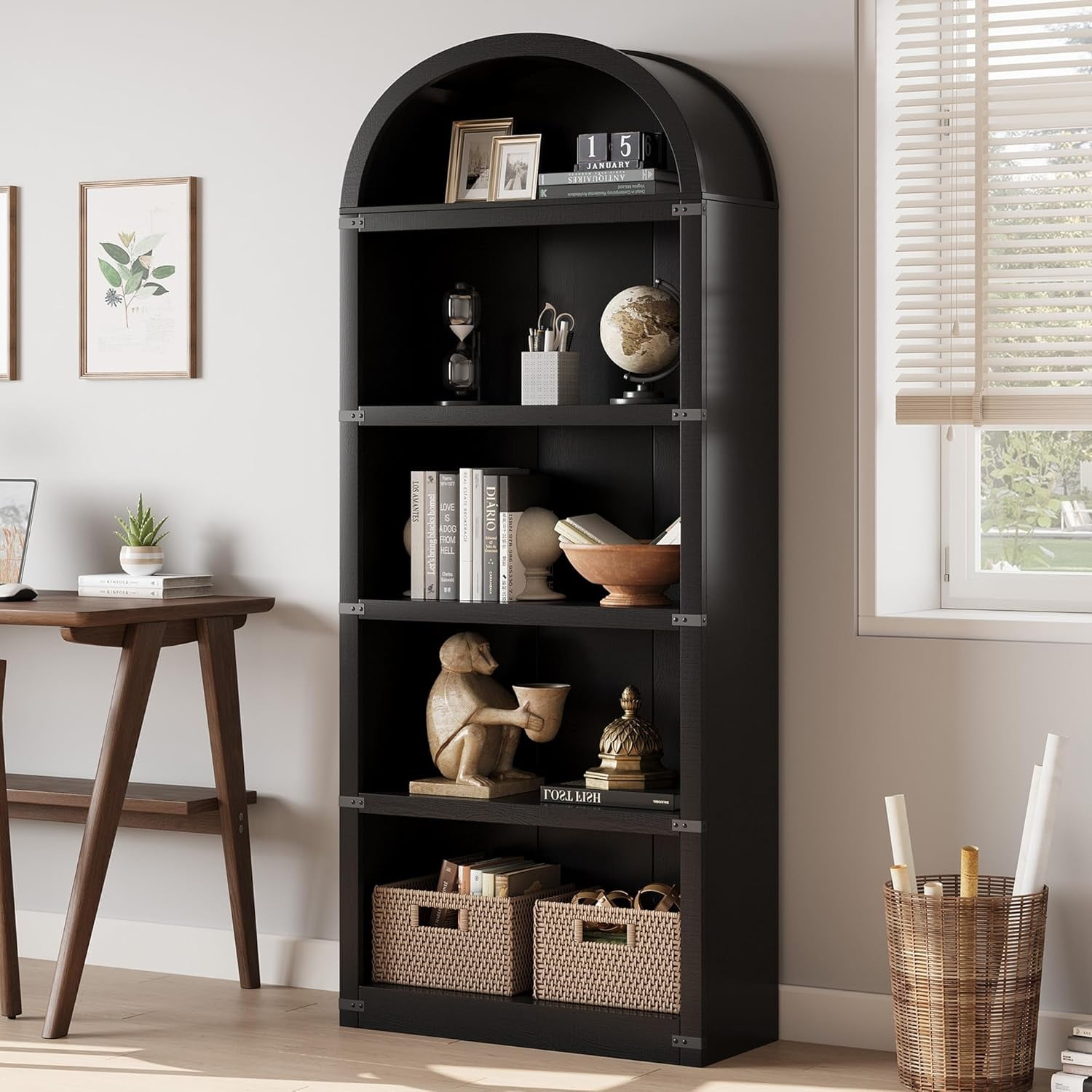 Accreate Bookcase 5 Shelf Arched Bookshelf 71.65in Tall Bookcase Farmhouse Display Storage Rack Wooden Bookshelves for Home office, Living Room