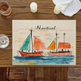 thumbnail image 3 of Watercolor Graffiti Ocean Sailboat Placemats Set of 6,Wipeable Washable Table Mats for Dining Tables, Nautical Theme on Burlap Place Mats for Kitchen Event Party Tabletop Decor, 3 of 9
