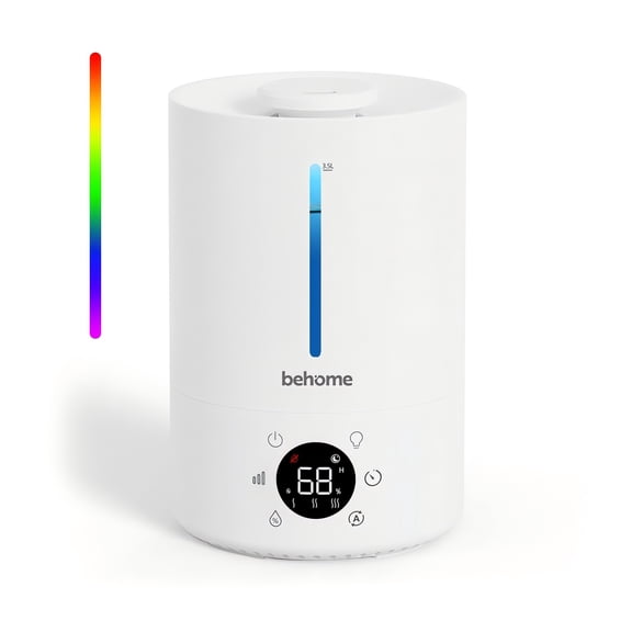 Behome 3.5L Humidifier with Light, Top Fill Cool Mist Humidifier for Bedroom, 24H Timer & 3 Modes & Adjustable Humidity, Quiet Essential Oil Diffuser for Home/Office/Plant