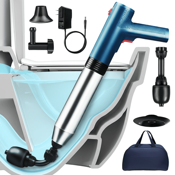 propuri Electric Toilet Plunger, High-Pressure Air Drain Plunge Unclogger for Toilets, Bathroom Floor, Drain Sinks and Plumbing Clogs，Power Drain Clog Remover, Blue