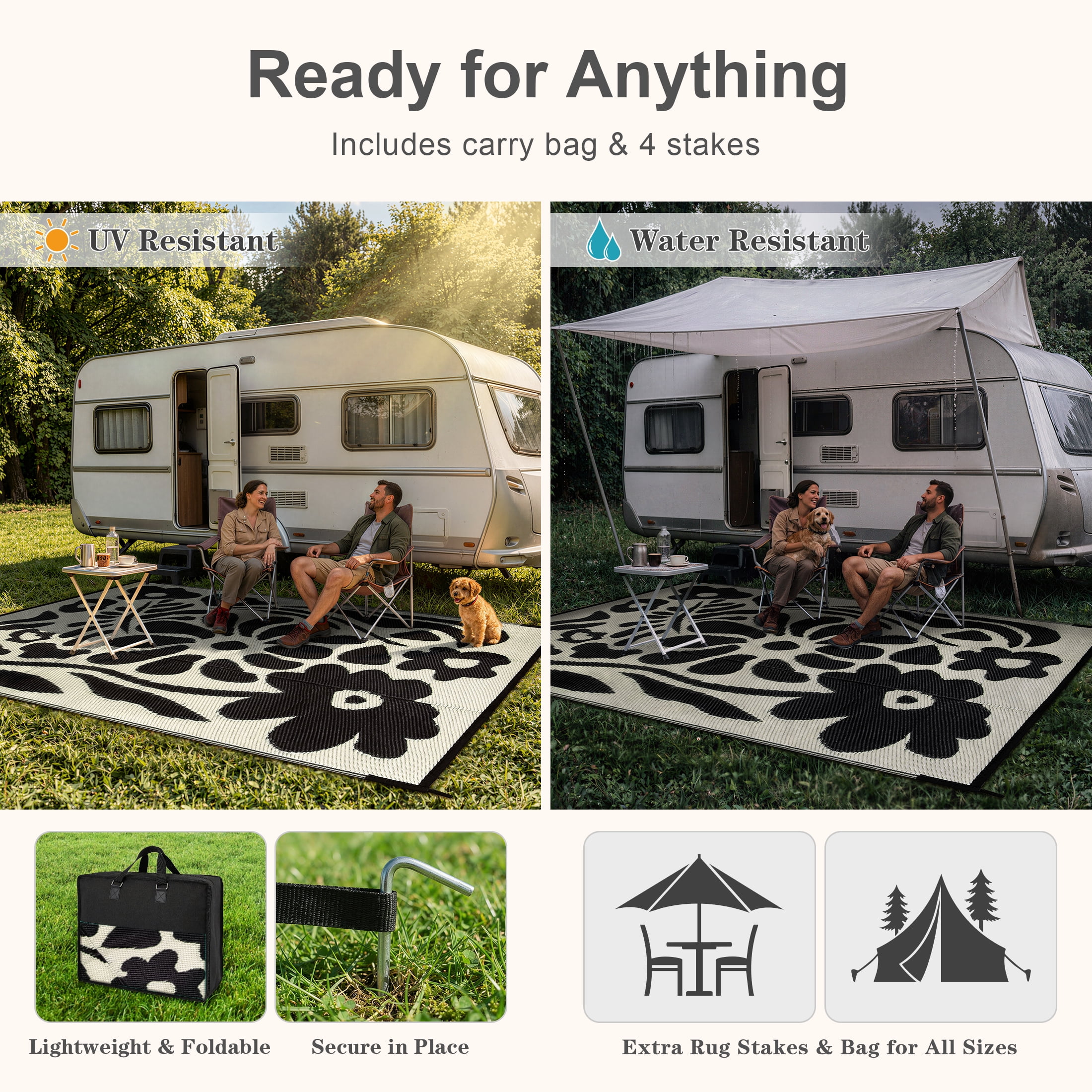 Moynesa 8'x10' Outdoor Rugs Waterproof, Plastic Straw RV Rugs for Outside, Large Portable RV Outdoor Rugs for Camping, Reversible Flower Picnic Mat for Camper Garden Tent