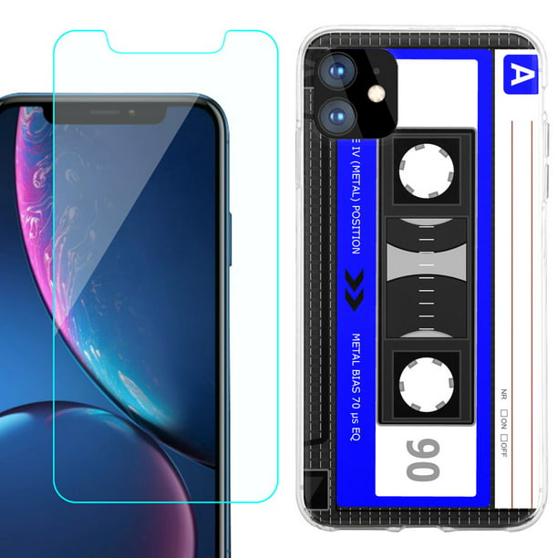 For Apple Iphone 11 Case Slim Fit Tpu Protective Phone Case With Tempered Glass Screen Protector By Onetoughshield Cassette Blue Walmart Com Walmart Com