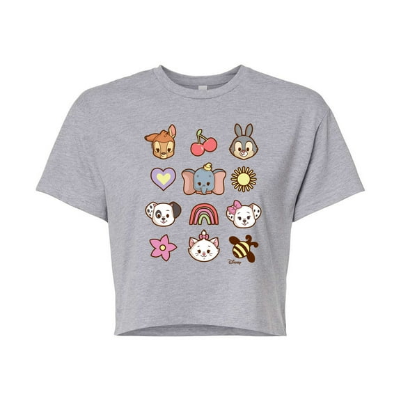 Disney Classics - Character Group With Icons - Juniors Cropped Cotton Blend T-Shirt
