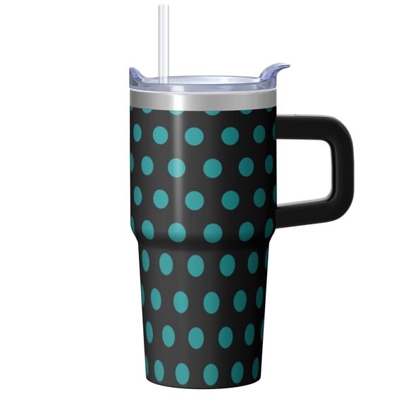 20oz Textured Handle Tumbler with Geometric Design, Stainless Steel Double Wall Insulated Travel Mug, Leak Proof Straw Lid