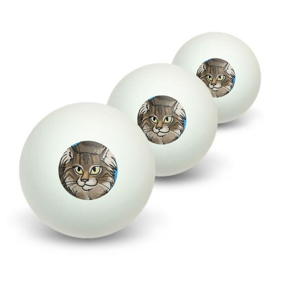 Maine Coon Cat - Pet Novelty Table Tennis Ping Pong Ball 3 Pack