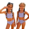thumbnail image 3 of CCRFTGI Girls Swimsuit Size 10-12 2 Piece Set Swim Vacation Bikini Set Beach Vacation Bathing Suits Summer Cute Sequin Print Girls Clothes Tankini Swimsuits Swimwear Purple Pink 5-6 Years, 3 of 9