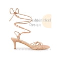 thumbnail image 3 of BLISSFUL STEP Knot Lace Up Strappy Square Toe Kitten Heel Sandals for Women Nude 9, 3 of 6