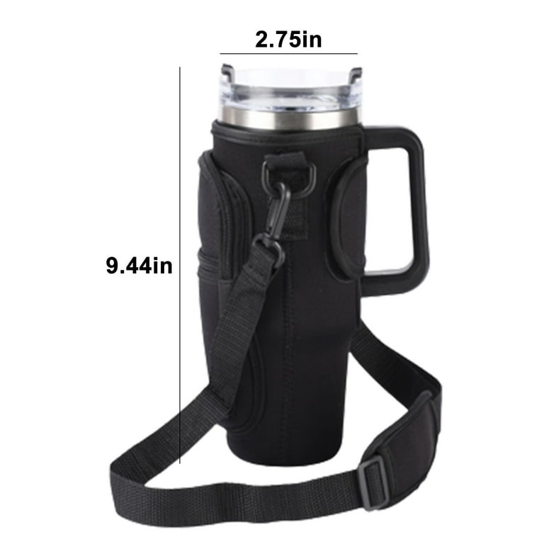  Water Bottle Holder with Phone Pocket for Stanley 40oz Tumbler  with Handle Neoprene Tumbler Pouch Carrier Bag with Adjustable Strap for Stanley  Cup Accessories Bollus with Straw Cover & Carabiner 