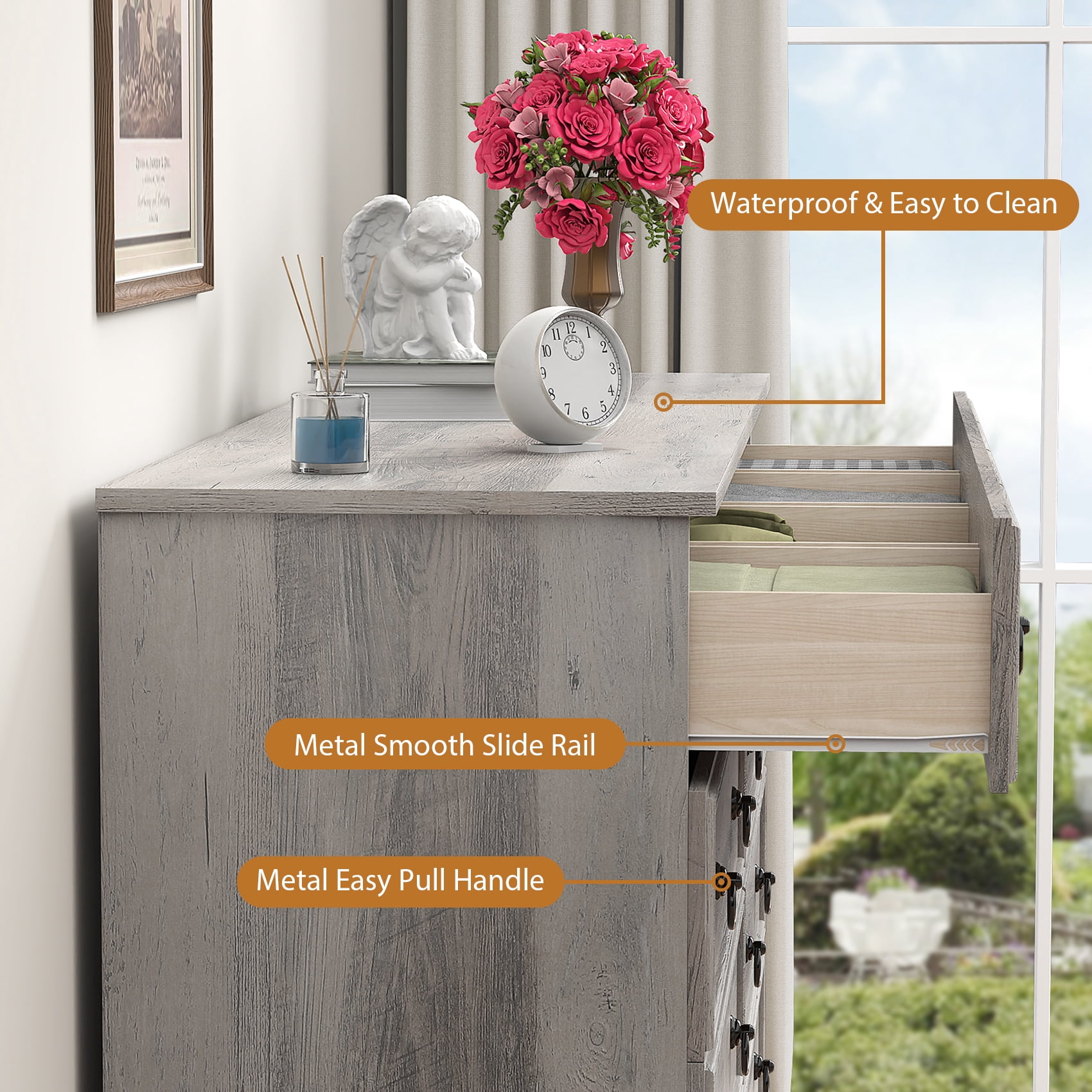 Frmobepts 10 Drawer Dresser for Bedroom, Dresser TV Stand, Chest of Drawers for Storage and Organization, Gray