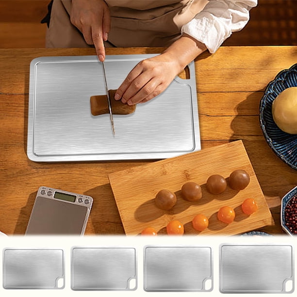 Tabla de picar de acero inoxidable 316 doble cara con ranuras - tabla antiadherente para cocina para carne y verduras - 4 tamaños