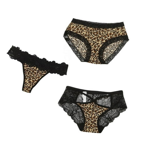 

KDDYLITQ Womens Panty Lace 3 Pack Underwear Leopard Print Sexy Thongs Brown M