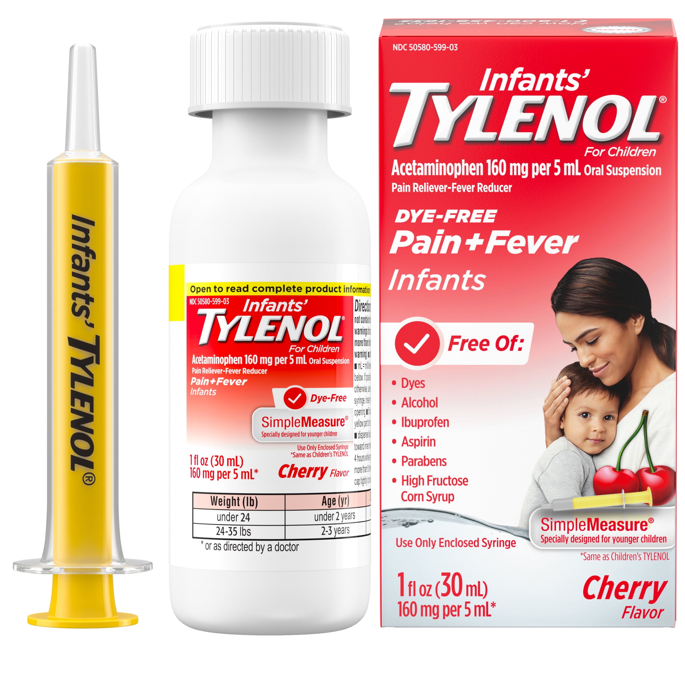 Infants' Tylenol Acetaminophen Medicine, Dye-Free Cherry, 1 fl. oz