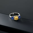thumbnail image 3 of Gem Stone King 925 Sterling Silver Yellow Citrine and Blue Created Sapphire 3 Stone Engagement Ring for Women (4.20 Cttw, Gemstone November Birthstone, Cushion 8MM, Size 8), 3 of 5