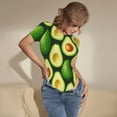 thumbnail image 3 of KLL Women 's Crew Neck Bodysuit Jumpsuits Avocado Print Short onesies Stretch T Shirts, 3 of 5