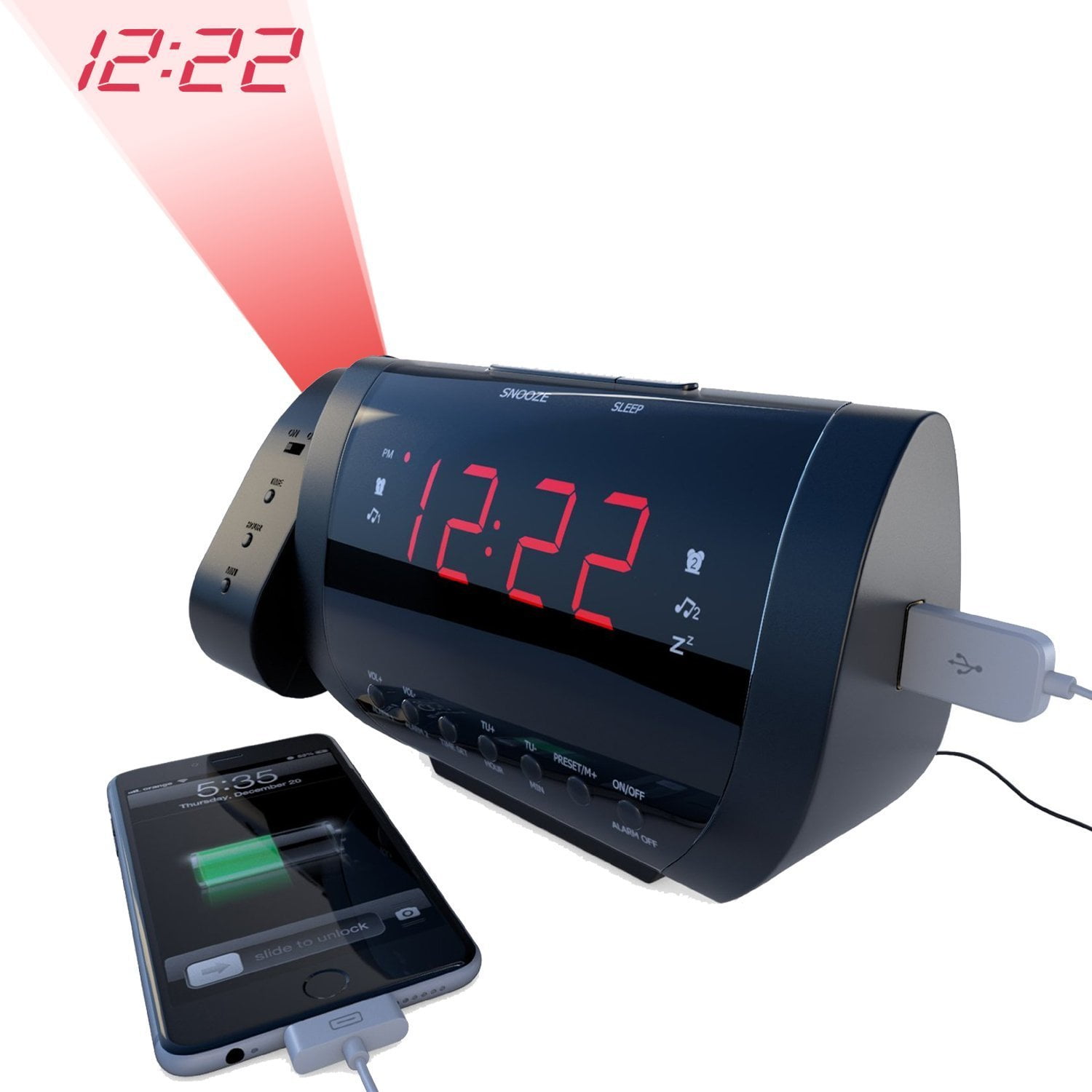 Best Alarm Clock Radio With Time Projection Usb Charger For Smartphones Tablets Large Led Digital Display Battery Back Up And Dual Alarm For Heavy Sleepers Walmart Com Walmart Com